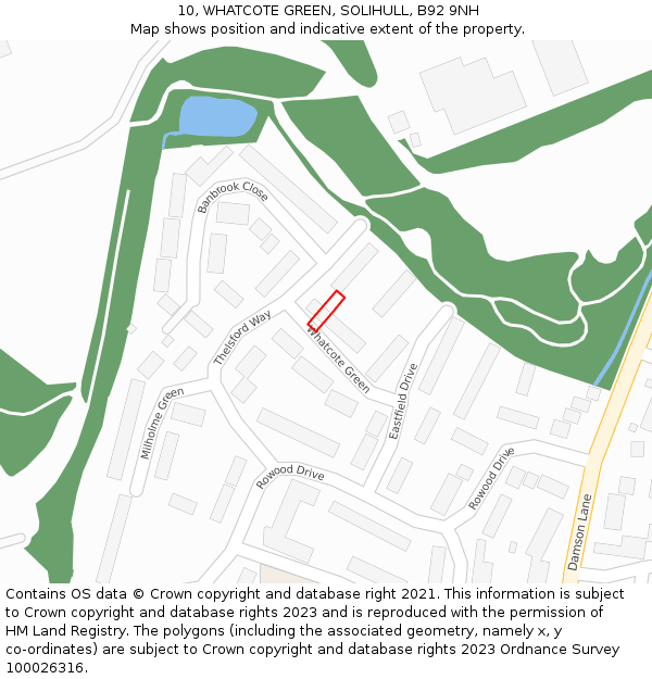 10, WHATCOTE GREEN, SOLIHULL, B92 9NH: Location map and indicative extent of plot