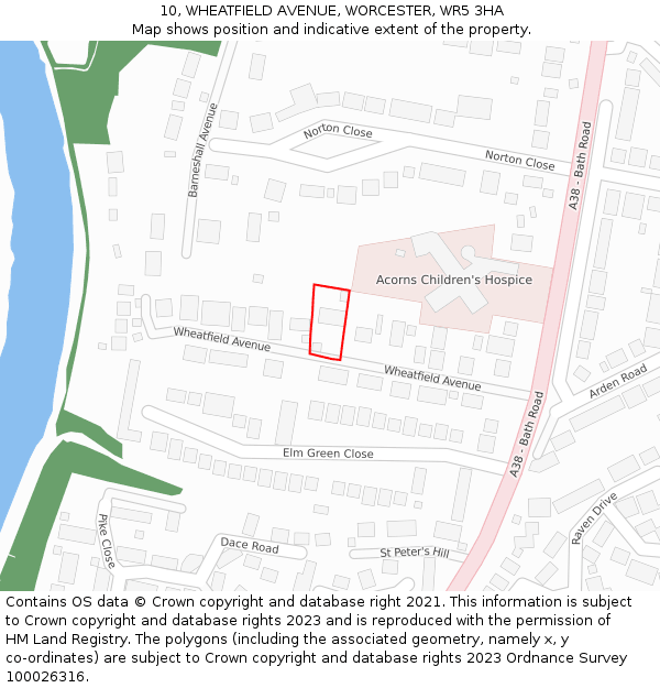 10, WHEATFIELD AVENUE, WORCESTER, WR5 3HA: Location map and indicative extent of plot