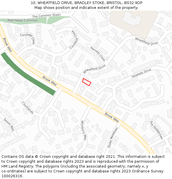 10, WHEATFIELD DRIVE, BRADLEY STOKE, BRISTOL, BS32 9DP: Location map and indicative extent of plot