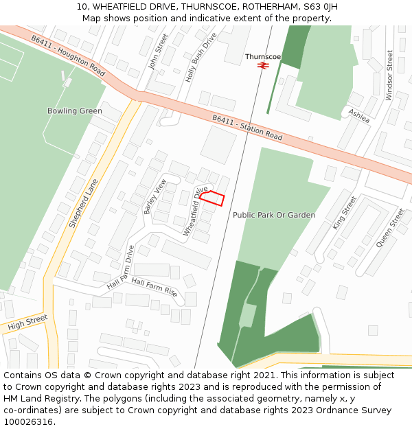 10, WHEATFIELD DRIVE, THURNSCOE, ROTHERHAM, S63 0JH: Location map and indicative extent of plot