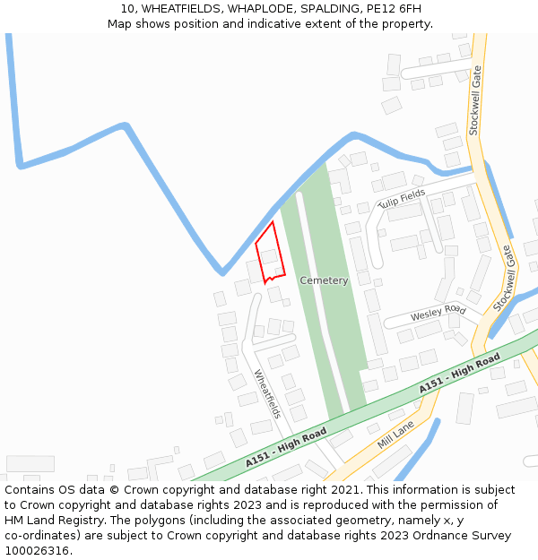 10, WHEATFIELDS, WHAPLODE, SPALDING, PE12 6FH: Location map and indicative extent of plot