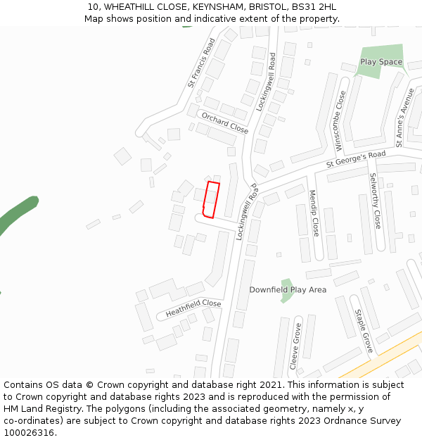 10, WHEATHILL CLOSE, KEYNSHAM, BRISTOL, BS31 2HL: Location map and indicative extent of plot