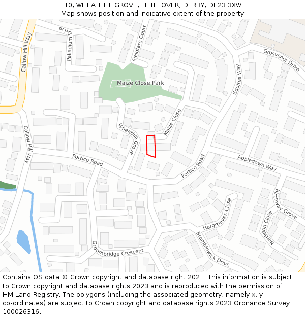 10, WHEATHILL GROVE, LITTLEOVER, DERBY, DE23 3XW: Location map and indicative extent of plot