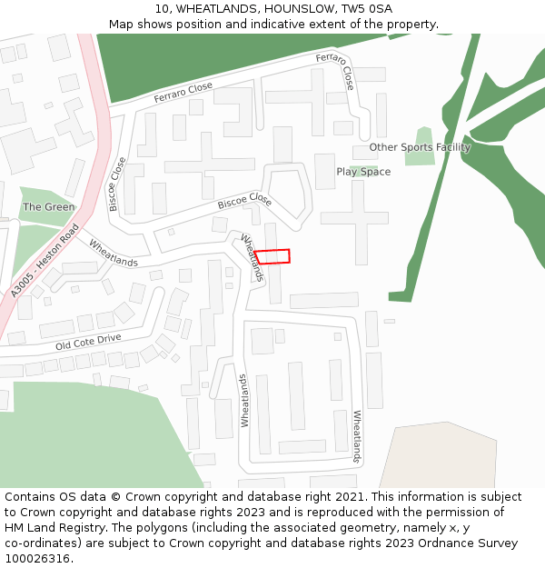10, WHEATLANDS, HOUNSLOW, TW5 0SA: Location map and indicative extent of plot