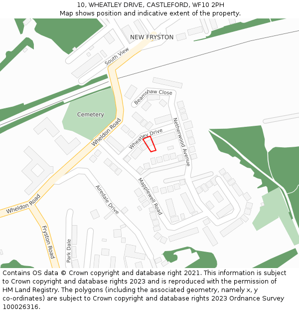 10, WHEATLEY DRIVE, CASTLEFORD, WF10 2PH: Location map and indicative extent of plot