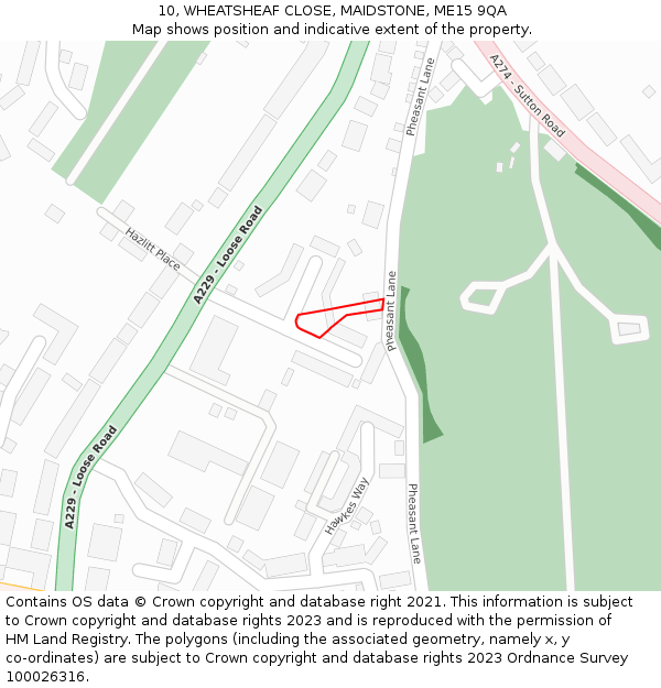 10, WHEATSHEAF CLOSE, MAIDSTONE, ME15 9QA: Location map and indicative extent of plot