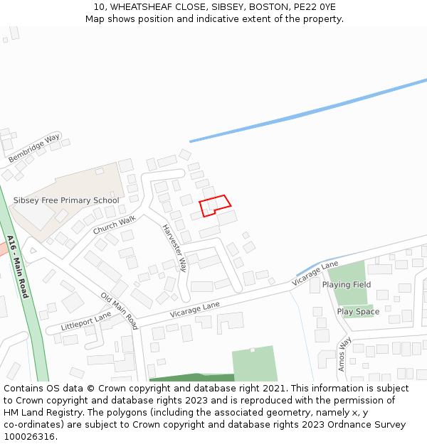 10, WHEATSHEAF CLOSE, SIBSEY, BOSTON, PE22 0YE: Location map and indicative extent of plot