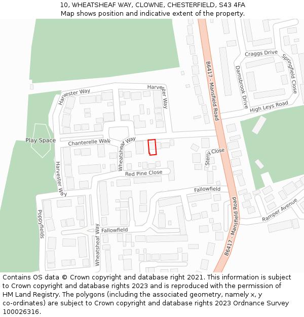 10, WHEATSHEAF WAY, CLOWNE, CHESTERFIELD, S43 4FA: Location map and indicative extent of plot