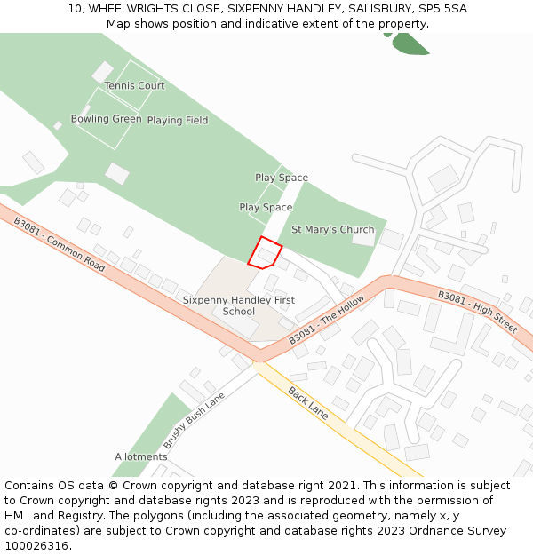 10, WHEELWRIGHTS CLOSE, SIXPENNY HANDLEY, SALISBURY, SP5 5SA: Location map and indicative extent of plot