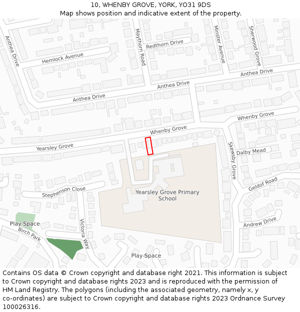 10, WHENBY GROVE, YORK, YO31 9DS: Location map and indicative extent of plot