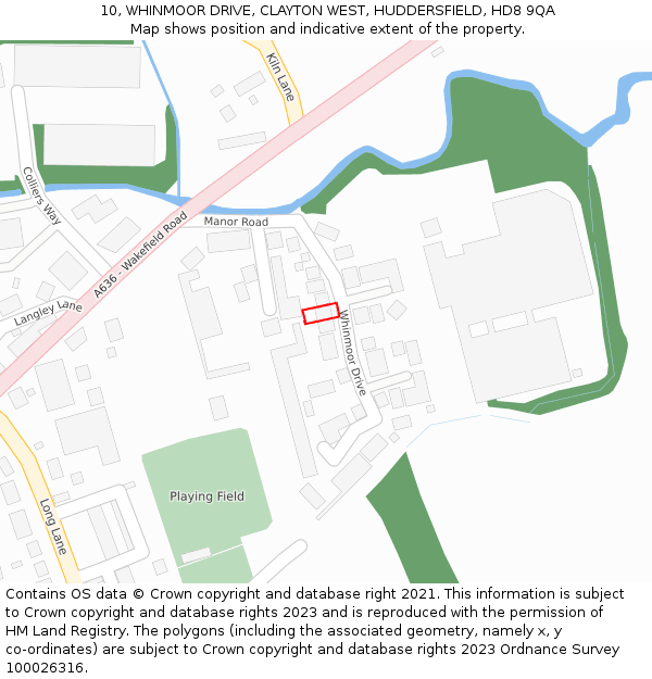 10, WHINMOOR DRIVE, CLAYTON WEST, HUDDERSFIELD, HD8 9QA: Location map and indicative extent of plot