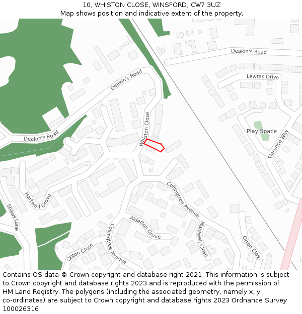 10, WHISTON CLOSE, WINSFORD, CW7 3UZ: Location map and indicative extent of plot