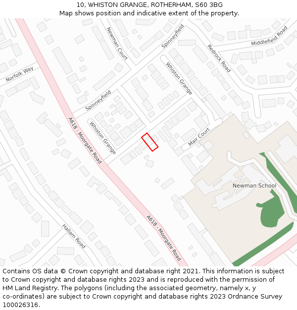 10, WHISTON GRANGE, ROTHERHAM, S60 3BG: Location map and indicative extent of plot