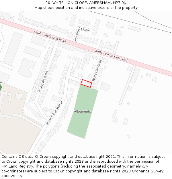 10, WHITE LION CLOSE, AMERSHAM, HP7 9JU: Location map and indicative extent of plot