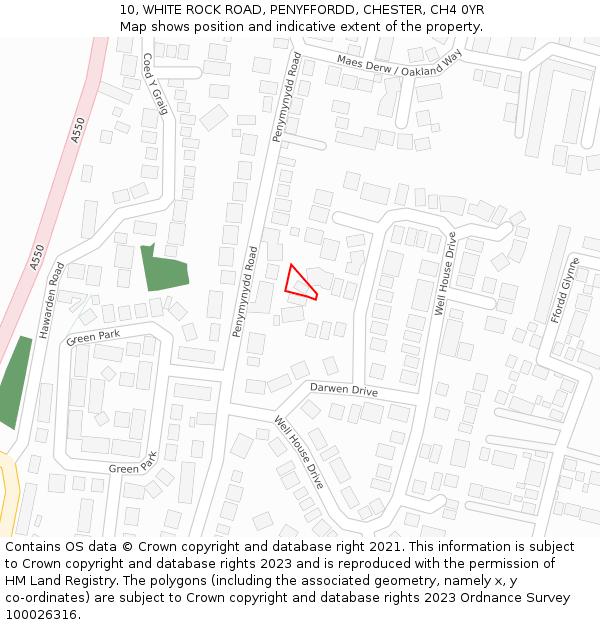 10, WHITE ROCK ROAD, PENYFFORDD, CHESTER, CH4 0YR: Location map and indicative extent of plot