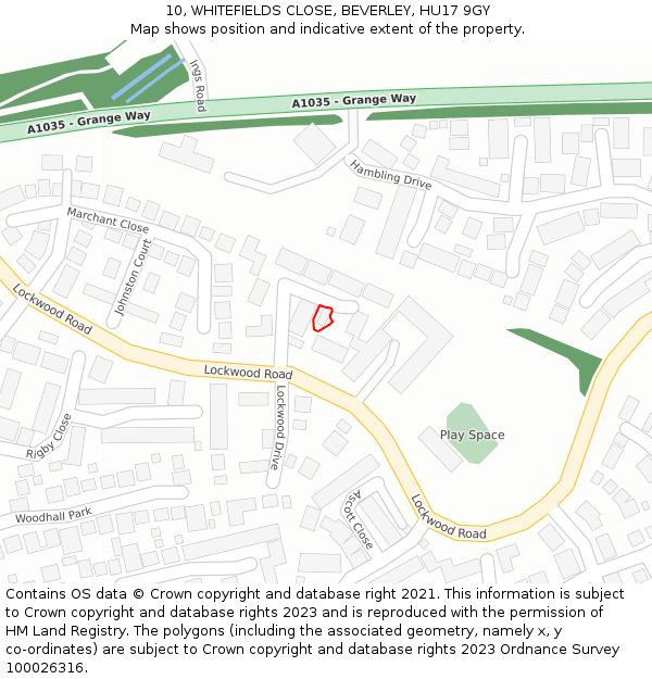 10, WHITEFIELDS CLOSE, BEVERLEY, HU17 9GY: Location map and indicative extent of plot