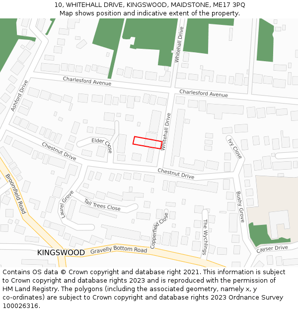 10, WHITEHALL DRIVE, KINGSWOOD, MAIDSTONE, ME17 3PQ: Location map and indicative extent of plot