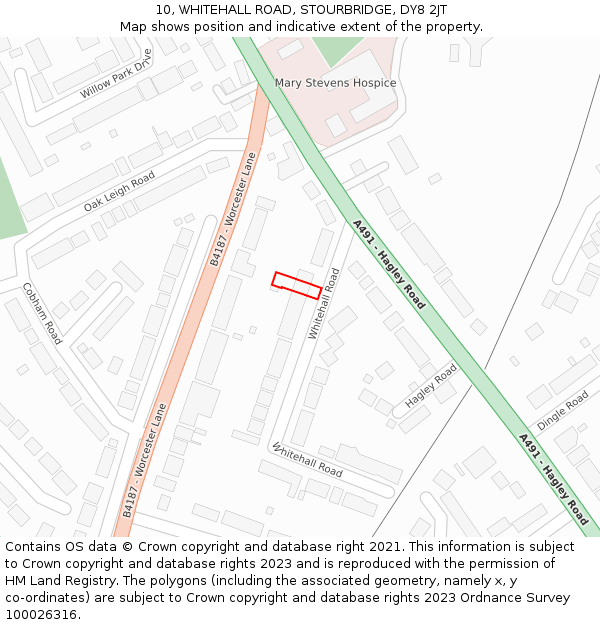 10, WHITEHALL ROAD, STOURBRIDGE, DY8 2JT: Location map and indicative extent of plot