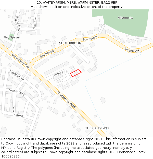 10, WHITEMARSH, MERE, WARMINSTER, BA12 6BP: Location map and indicative extent of plot