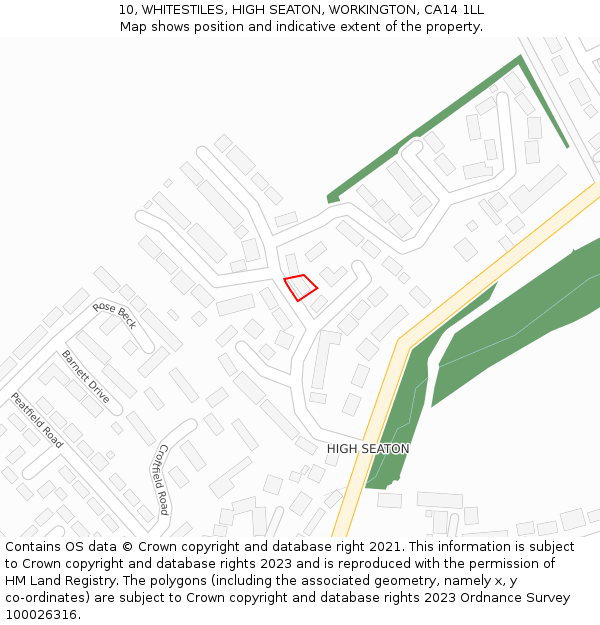 10, WHITESTILES, HIGH SEATON, WORKINGTON, CA14 1LL: Location map and indicative extent of plot