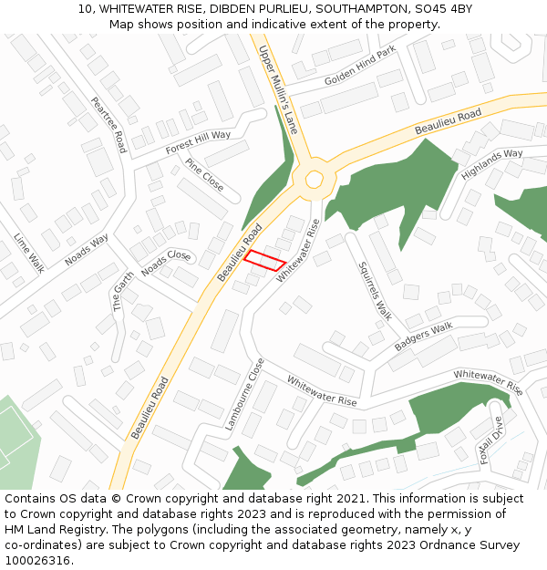 10, WHITEWATER RISE, DIBDEN PURLIEU, SOUTHAMPTON, SO45 4BY: Location map and indicative extent of plot