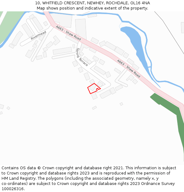 10, WHITFIELD CRESCENT, NEWHEY, ROCHDALE, OL16 4NA: Location map and indicative extent of plot