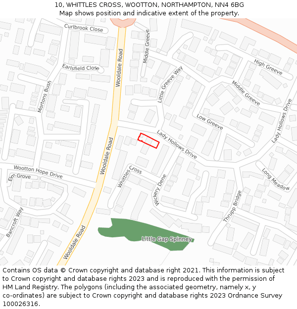 10, WHITTLES CROSS, WOOTTON, NORTHAMPTON, NN4 6BG: Location map and indicative extent of plot