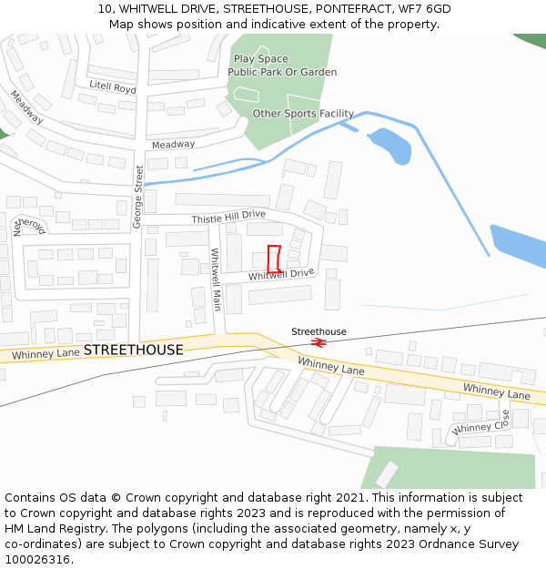 10, WHITWELL DRIVE, STREETHOUSE, PONTEFRACT, WF7 6GD: Location map and indicative extent of plot