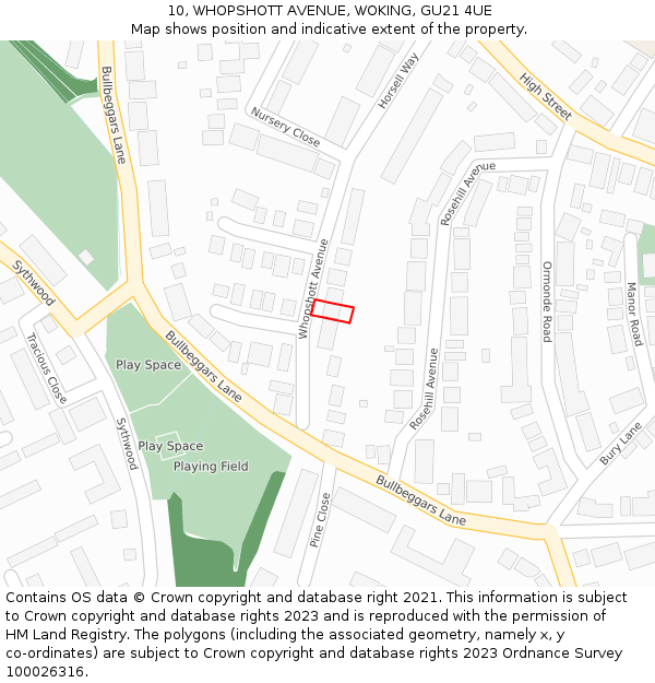 10, WHOPSHOTT AVENUE, WOKING, GU21 4UE: Location map and indicative extent of plot
