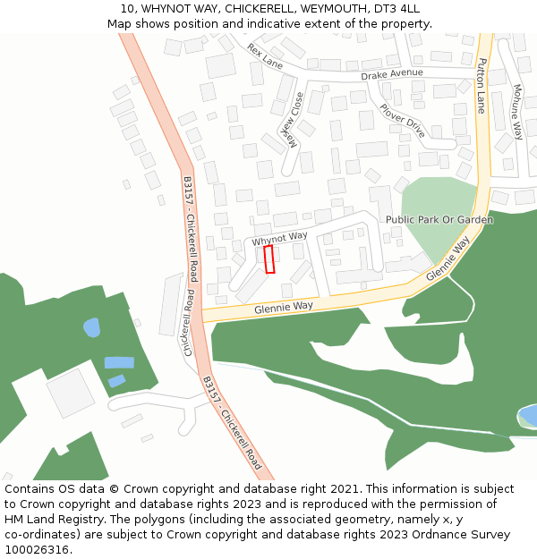 10, WHYNOT WAY, CHICKERELL, WEYMOUTH, DT3 4LL: Location map and indicative extent of plot