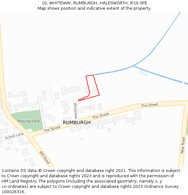 10, WHYTEWAY, RUMBURGH, HALESWORTH, IP19 0PE: Location map and indicative extent of plot