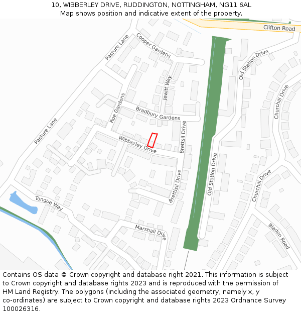 10, WIBBERLEY DRIVE, RUDDINGTON, NOTTINGHAM, NG11 6AL: Location map and indicative extent of plot