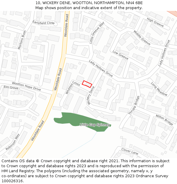 10, WICKERY DENE, WOOTTON, NORTHAMPTON, NN4 6BE: Location map and indicative extent of plot