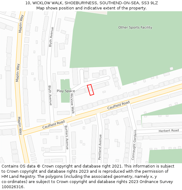 10, WICKLOW WALK, SHOEBURYNESS, SOUTHEND-ON-SEA, SS3 9LZ: Location map and indicative extent of plot