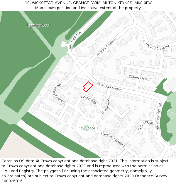 10, WICKSTEAD AVENUE, GRANGE FARM, MILTON KEYNES, MK8 0PW: Location map and indicative extent of plot