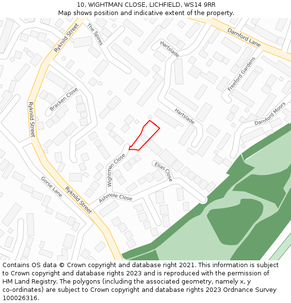 10, WIGHTMAN CLOSE, LICHFIELD, WS14 9RR: Location map and indicative extent of plot