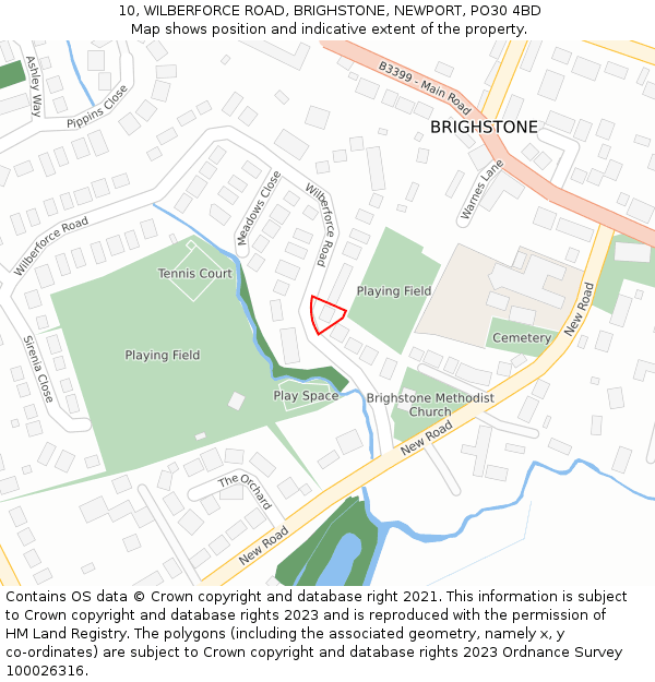 10, WILBERFORCE ROAD, BRIGHSTONE, NEWPORT, PO30 4BD: Location map and indicative extent of plot