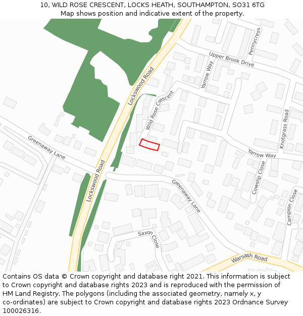 10, WILD ROSE CRESCENT, LOCKS HEATH, SOUTHAMPTON, SO31 6TG: Location map and indicative extent of plot