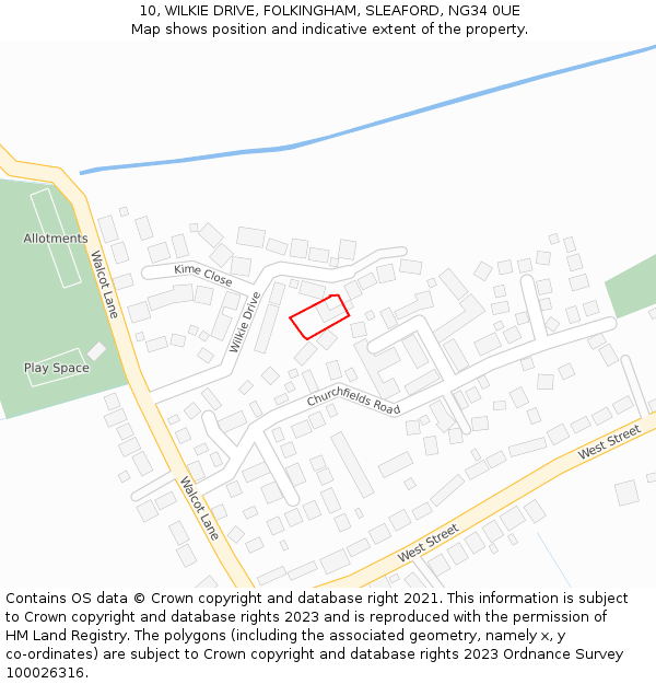 10, WILKIE DRIVE, FOLKINGHAM, SLEAFORD, NG34 0UE: Location map and indicative extent of plot