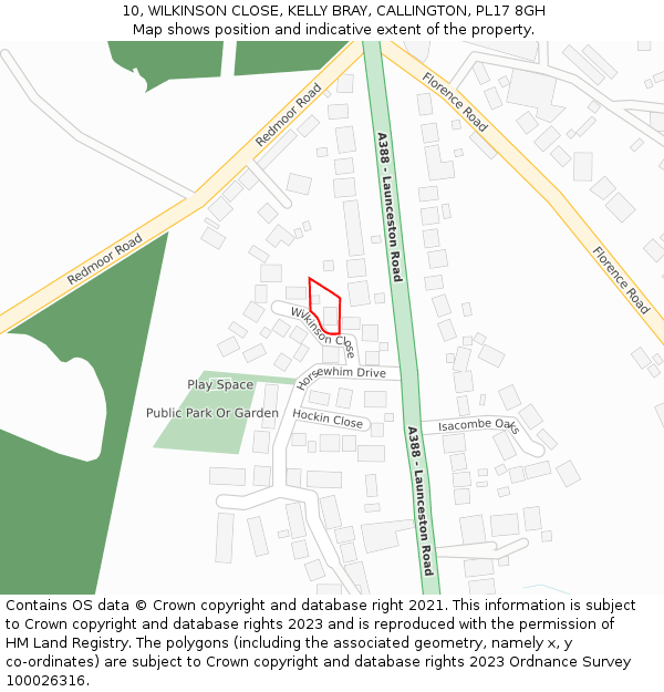 10, WILKINSON CLOSE, KELLY BRAY, CALLINGTON, PL17 8GH: Location map and indicative extent of plot