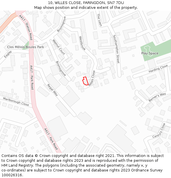 10, WILLES CLOSE, FARINGDON, SN7 7DU: Location map and indicative extent of plot