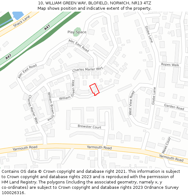 10, WILLIAM GREEN WAY, BLOFIELD, NORWICH, NR13 4TZ: Location map and indicative extent of plot