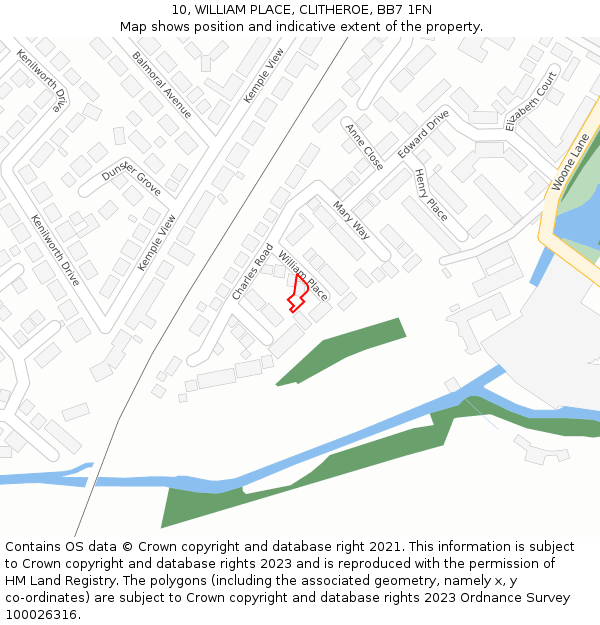 10, WILLIAM PLACE, CLITHEROE, BB7 1FN: Location map and indicative extent of plot