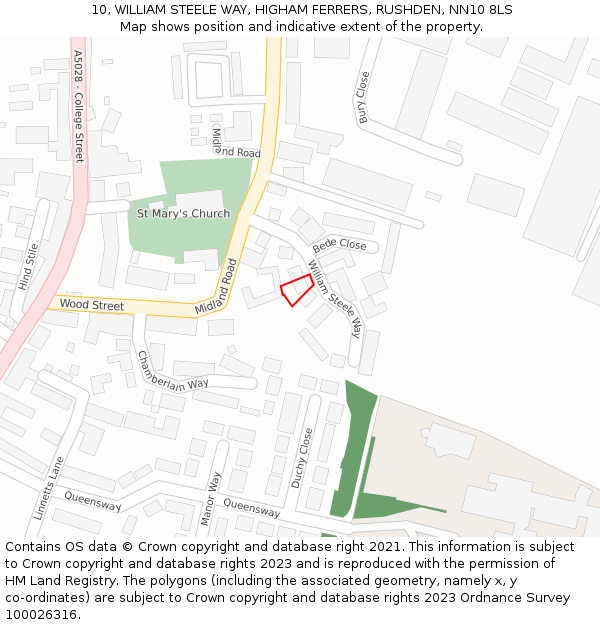 10, WILLIAM STEELE WAY, HIGHAM FERRERS, RUSHDEN, NN10 8LS: Location map and indicative extent of plot