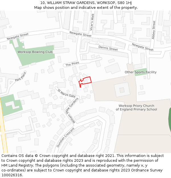 10, WILLIAM STRAW GARDENS, WORKSOP, S80 1HJ: Location map and indicative extent of plot