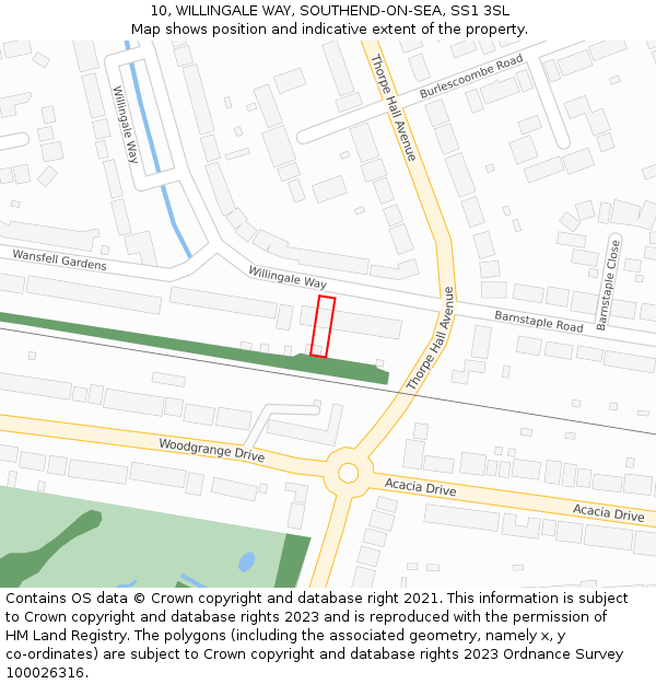 10, WILLINGALE WAY, SOUTHEND-ON-SEA, SS1 3SL: Location map and indicative extent of plot