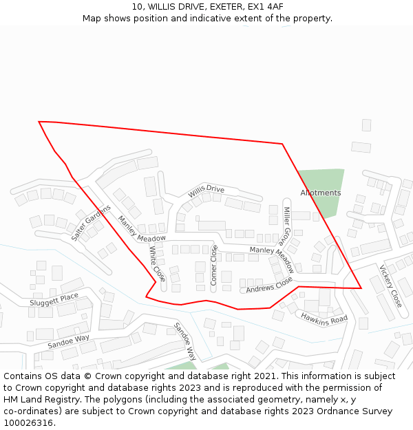 10, WILLIS DRIVE, EXETER, EX1 4AF: Location map and indicative extent of plot