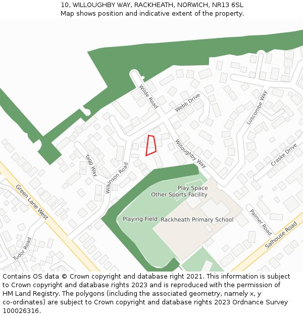 10, WILLOUGHBY WAY, RACKHEATH, NORWICH, NR13 6SL: Location map and indicative extent of plot