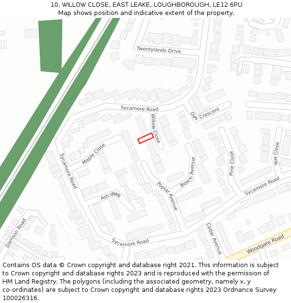 10, WILLOW CLOSE, EAST LEAKE, LOUGHBOROUGH, LE12 6PU: Location map and indicative extent of plot