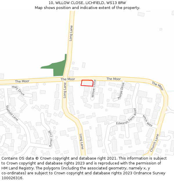 10, WILLOW CLOSE, LICHFIELD, WS13 8RW: Location map and indicative extent of plot